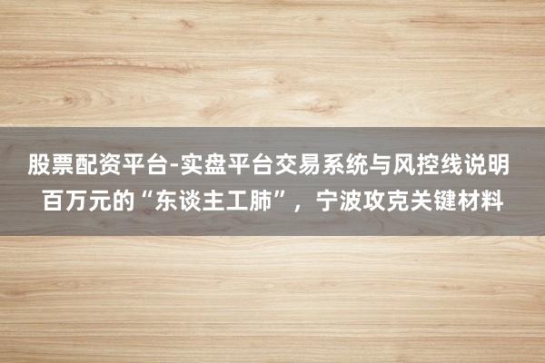 股票配资平台-实盘平台交易系统与风控线说明 百万元的“东谈主工肺”，宁波攻克关键材料