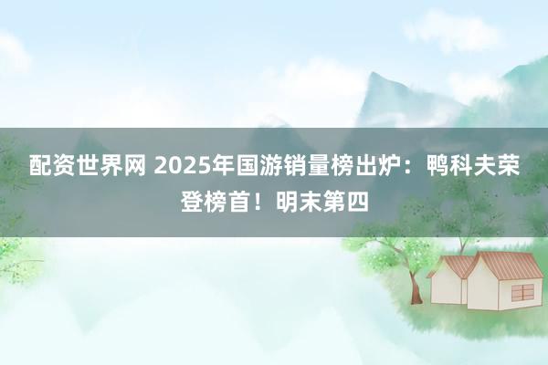 配资世界网 2025年国游销量榜出炉：鸭科夫荣登榜首！明末第四