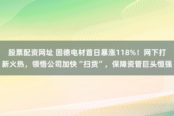 股票配资网址 固德电材首日暴涨118%！网下打新火热，领悟公司加快“扫货”，保障资管巨头恒强